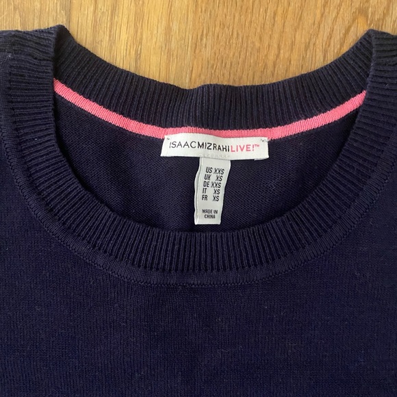Isaac Mizrahi Navy Blue Ruffle Sleeve/Hem Lightweight Sweater, Size XXS - Picture 4 of 7